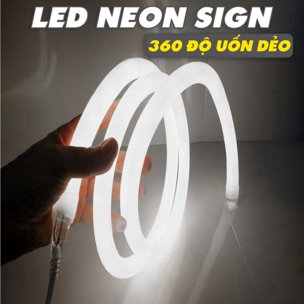 Bộ 3m Dây đèn LED Neon 360 độ 220V uốn dẻo chống nước có nối nguồn sẵn, đèn trang trí hắt sáng nội thất