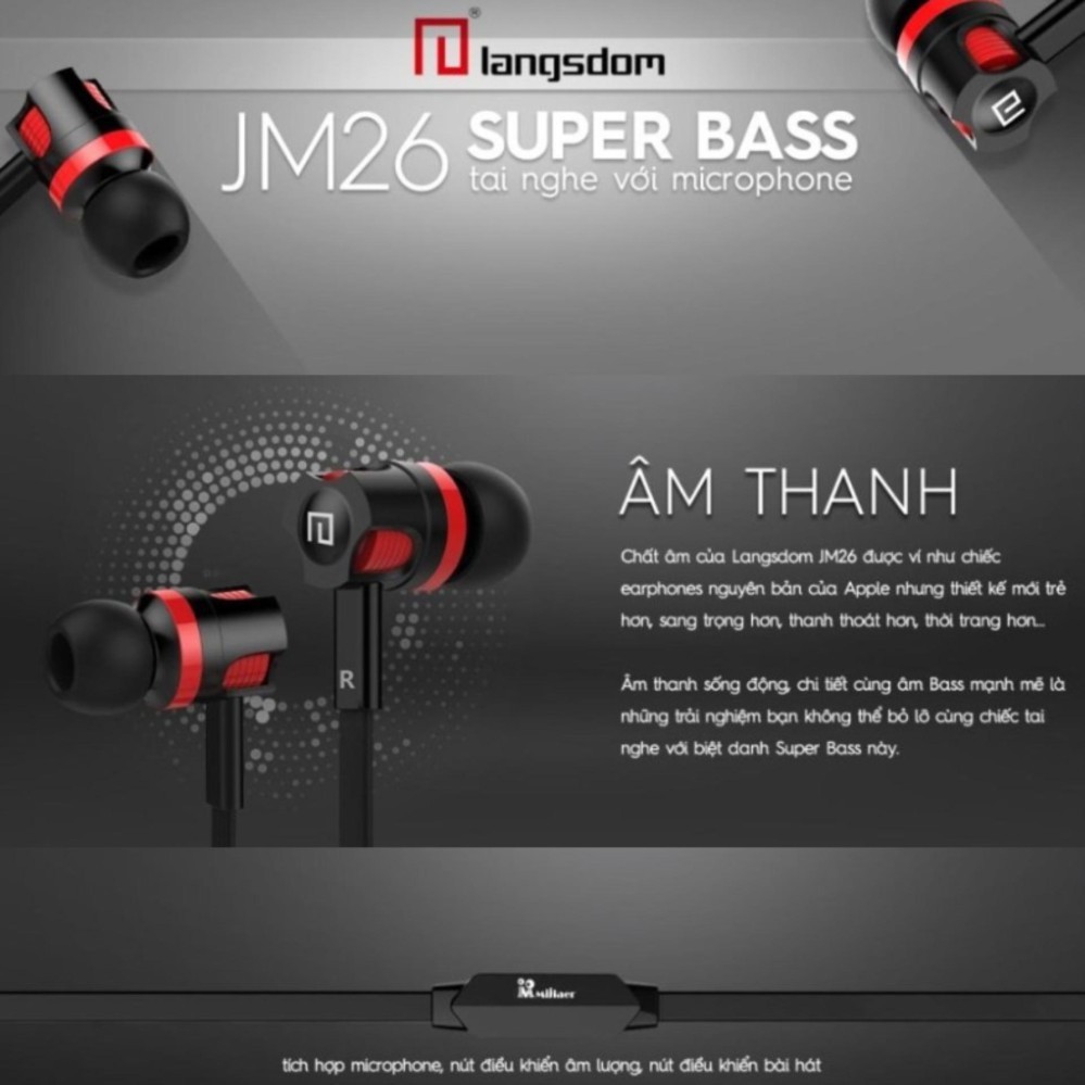 [Mã ELORDER5 giảm 10k đơn 20k] TAI NGHE NHÉT TAI LANGSDOM JM26 SUPER BASS - HÀNG NHẬP KHẨU