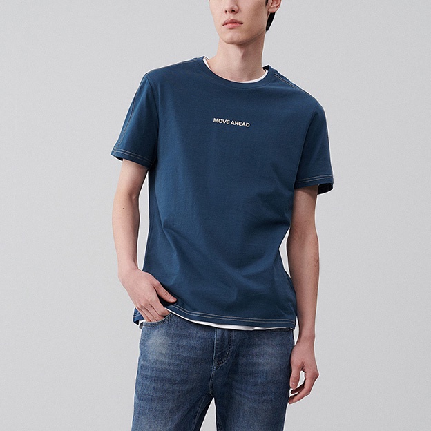 HLA - Áo thun nam ngắn tay cotton cao cấp chống ẩm Supreme cotton fabric deep blue T-shirt