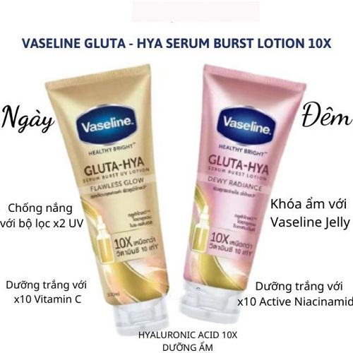 Sữa Dưỡng Thể Vaseline 10X Trắng Da, Mờ Thâm Đều Màu Da Vaseline Healthy Bright Gluta-Hya Serum Burst