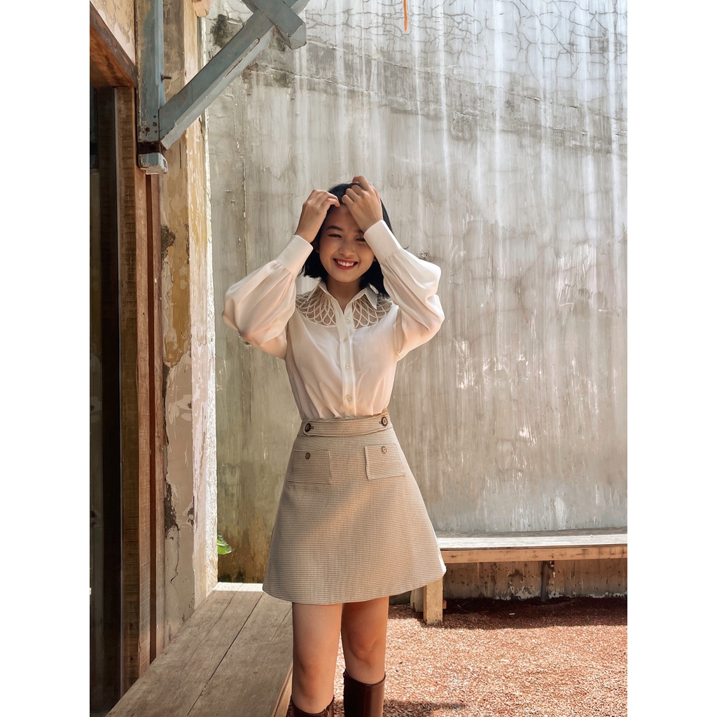 MAVEN - Chân váy caro nâu dáng A Calyn Skirt