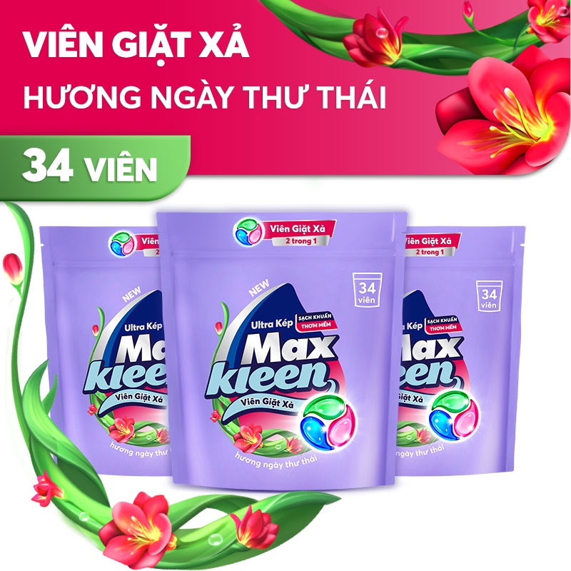 Combo 3 Túi Viên Giặt Xả MaxKleen (34 viên/túi)