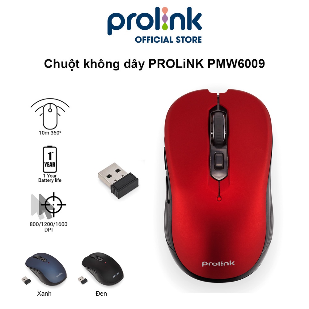 Chuột không dây PROLiNK PMW6009 độ nhạy cao, tiết kiệm pin dành cho PC, Macbook, Laptop