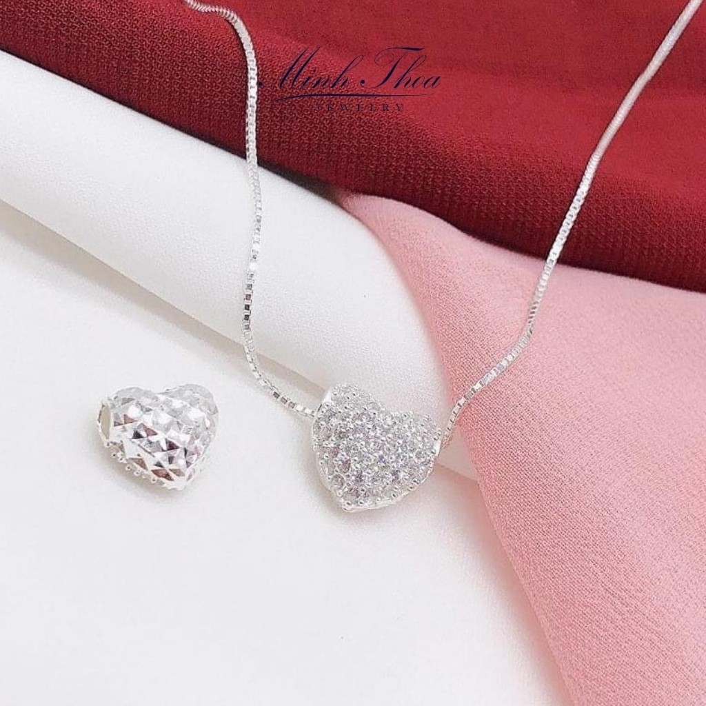 Dây chuyền nữ bạc đẹp, vòng cổ hình tim đính đá trang sức bạc ta Minh Thoa JEWELRY