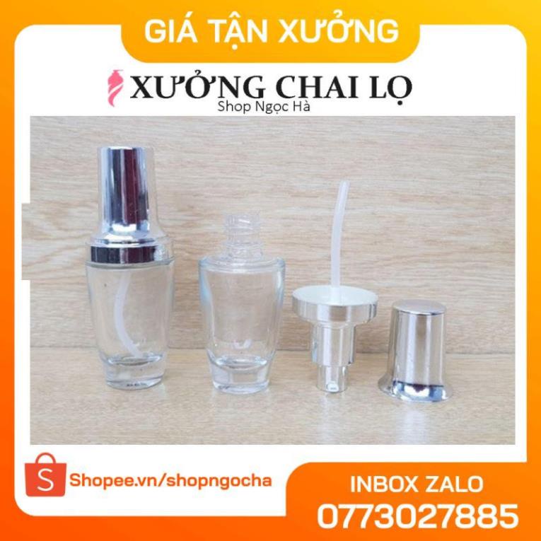 Chai Lu xịt giọt Thủy Tinh Trong 30ml đựng kem, chiết mỹ phẩm , phụ kiện du lịch