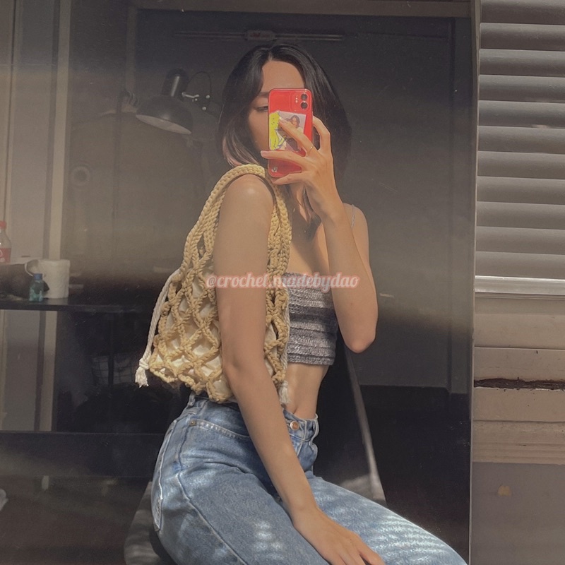 Túi lưới đan sợi vải trơn-Crochet frabic net shoulderbag