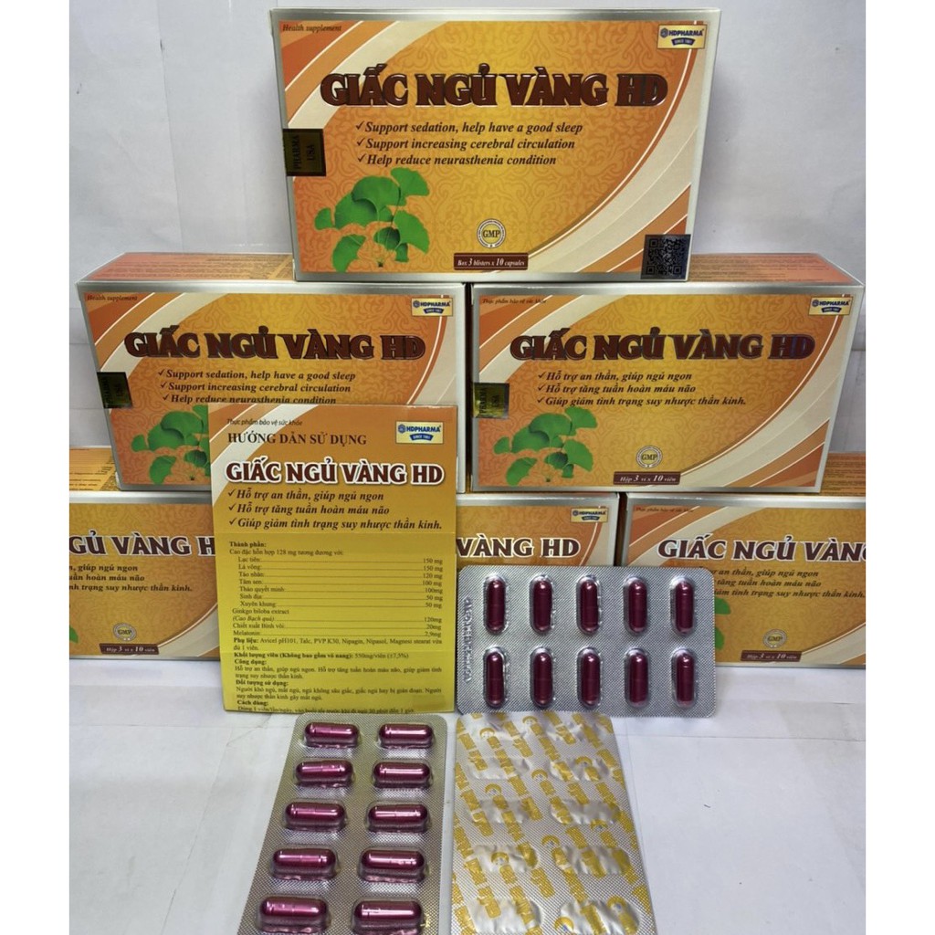 Viên uống ngủ ngon thảo dược Giấc Ngủ Vàng HD  giảm stress mất ngủ - Hộp 30 viên