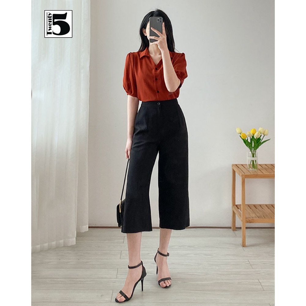 Quần vải nữ công sở dáng suông lửng trơn màu Twentyfive N630