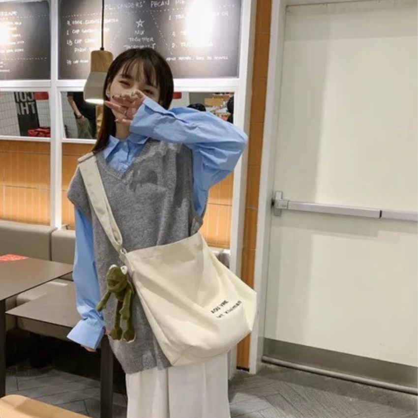 Túi đeo chéo nam nữ vải canvas túi đeo vai đi học đi chơi phong cách Hàn Quốc