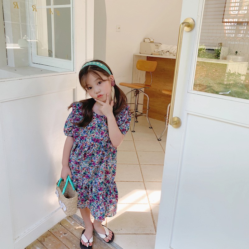 Đầm in họa tiết hoa phong cách Hàn Quốc xinh xắn cho bé gái