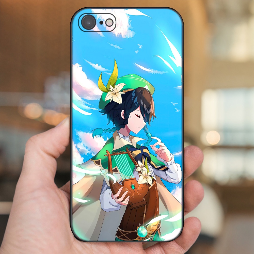 Ốp lưng iPhone 7, 8 dẻo đen cạnh vuông in hình Venti Genshin Impact