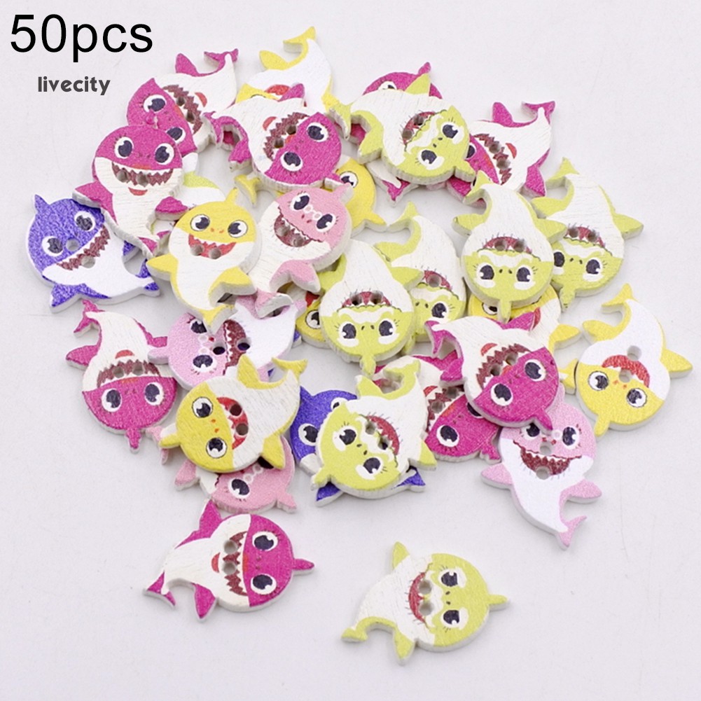 50 Khuy Gỗ 2 Lỗ Hình Cá Mập Nhiều Màu
