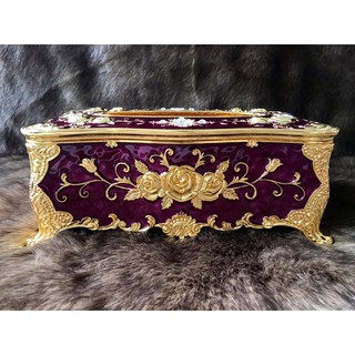 Hộp đựng khăn giấy chữ nhật Hợp kim Mạ vàng nền tím Hoàng gia Thái Lan