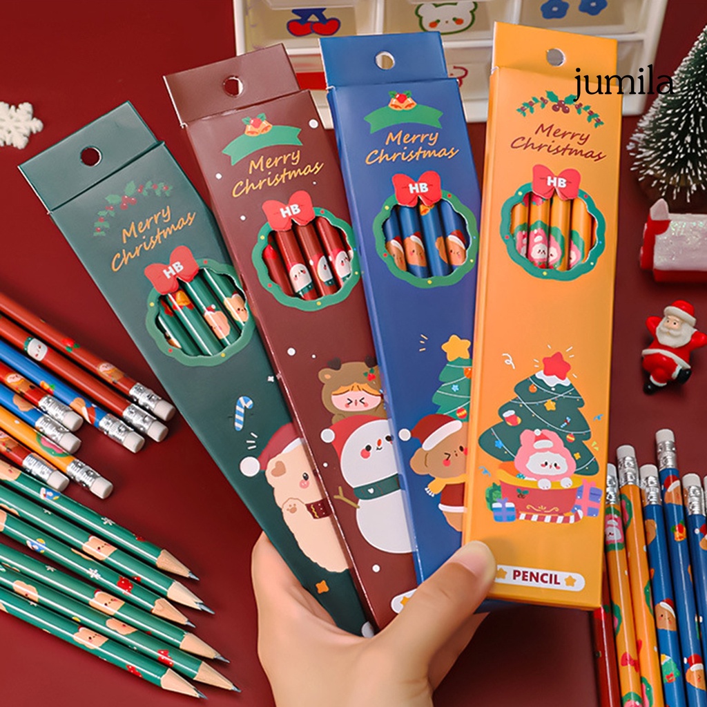 Set 6 Bút Chì Gỗ Kèm Gôm Tẩy Chủ Đề Giáng Sinh Dễ Thương