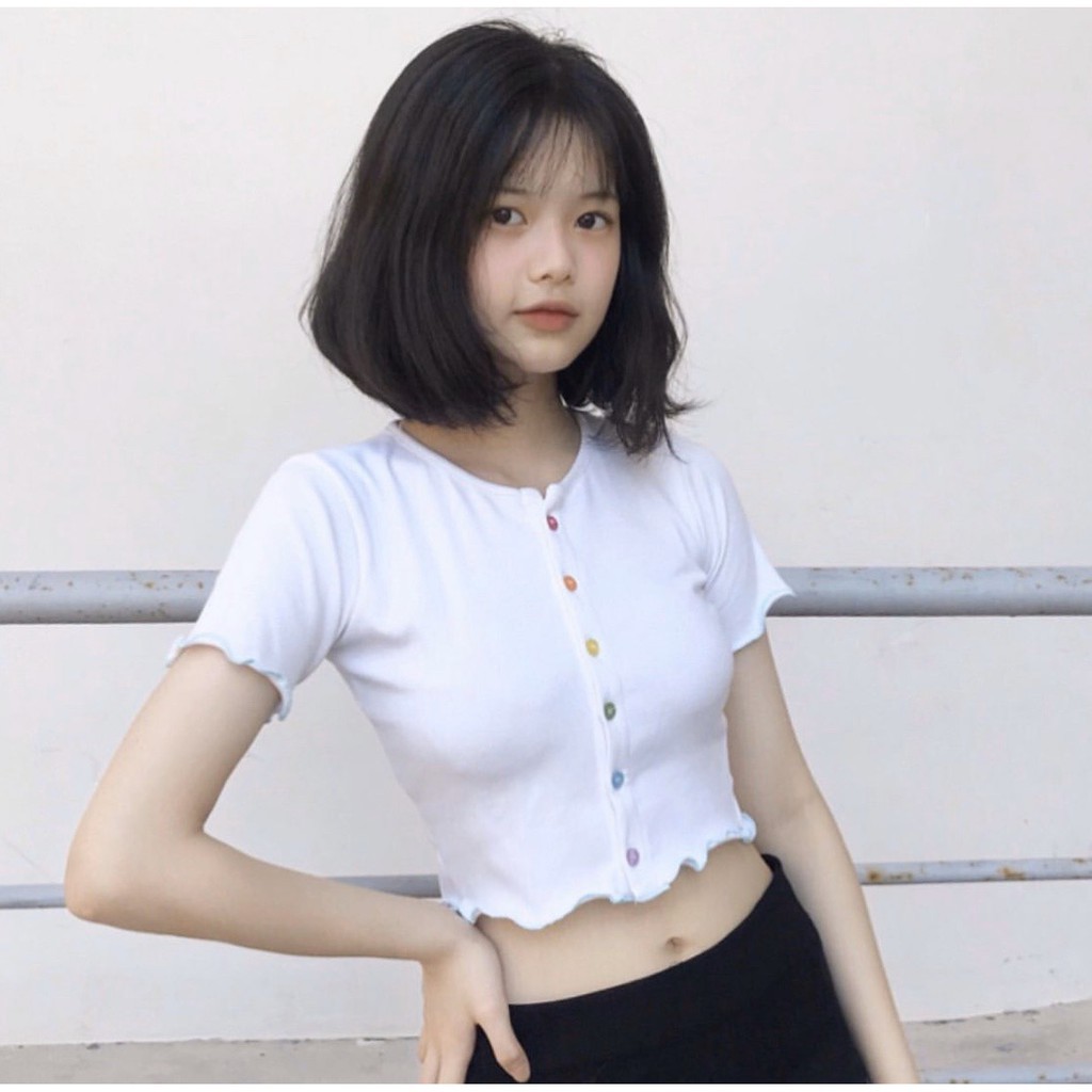 Áo Croptop Cúc Cầu Vồng. 6 chiếc 6 màu cực đẹp - CRT0005 HOT nhất hiện nay