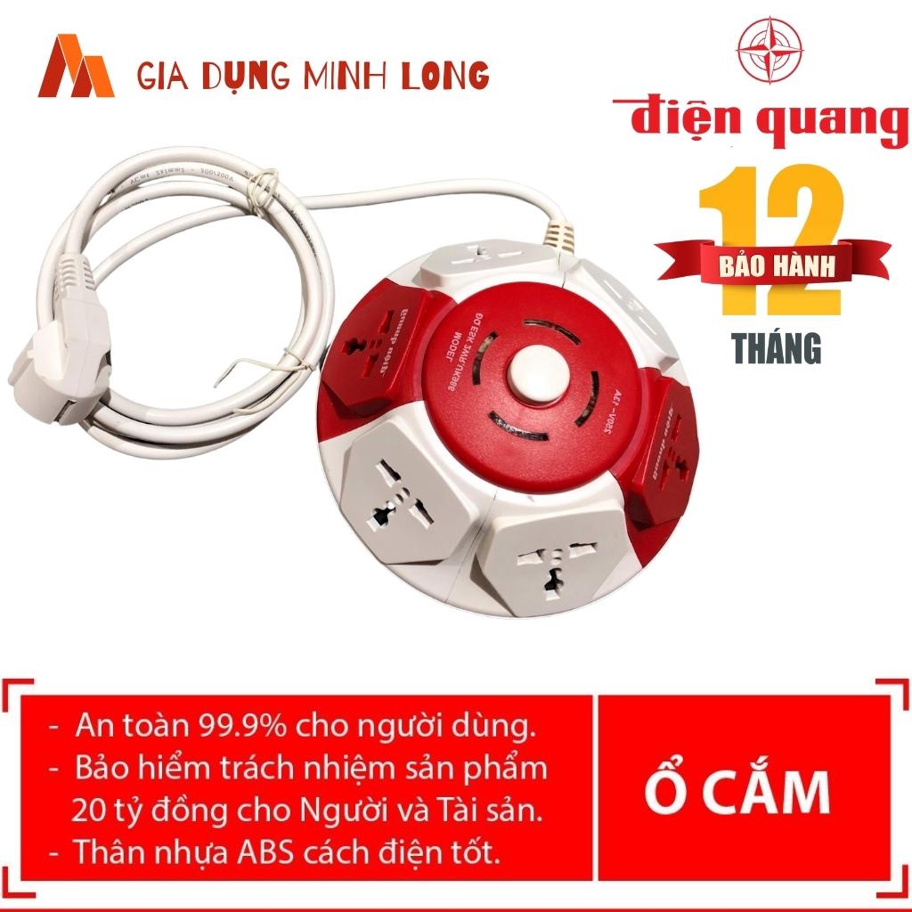 Ổ cắm 6 lỗ chịu tải - Ổ điện văn phòng Điện Quang ĐQ ESK UK986 ( Kiểu UFO 6 lỗ 3 chấu màu Trắng Đỏ )