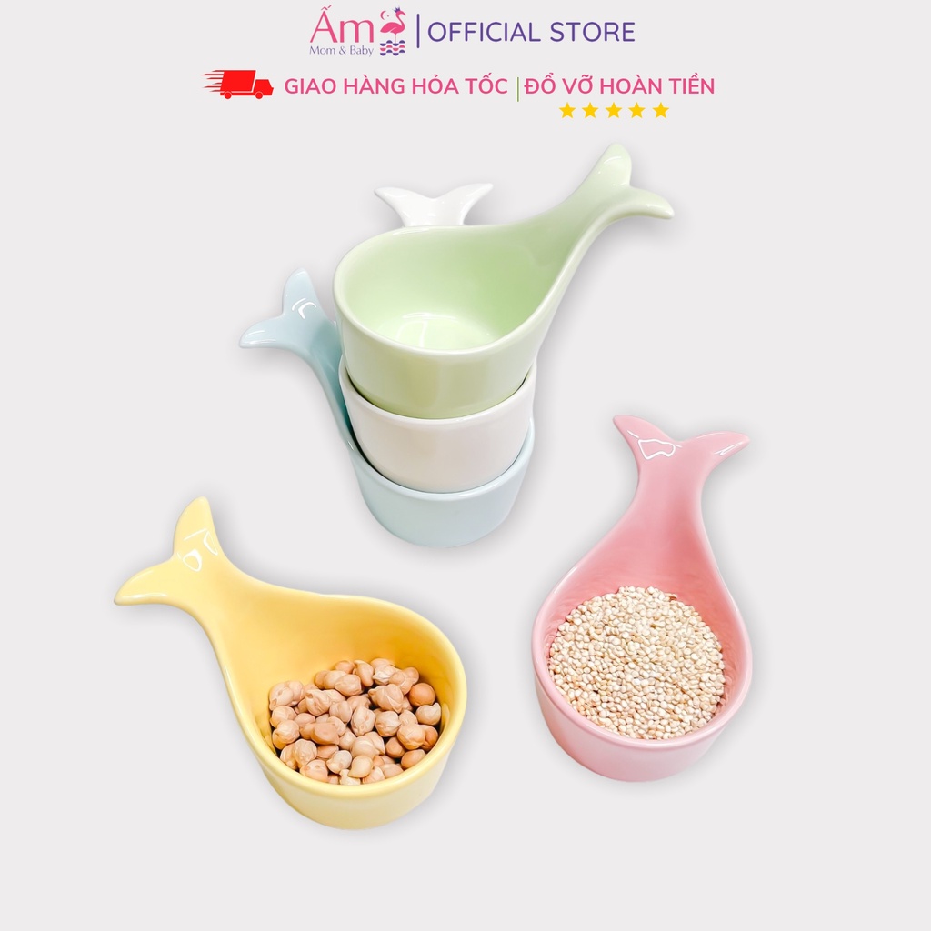 Bát Ăn Dặm Cho Bé Bằng Sứ Có Tay Cầm Hình Đuôi Cá Ngộ Nghĩnh Ấm Baby An Toàn Và Chịu Được Nhiệt Độ Cao Ấm Gift Decor