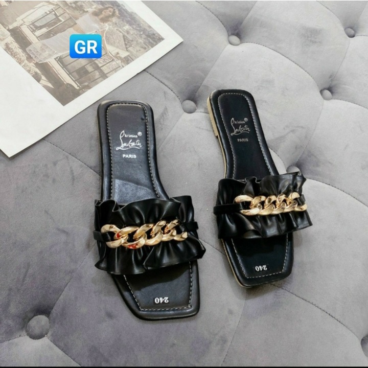 Dép nữ quai ngang bèo nhún viền xích