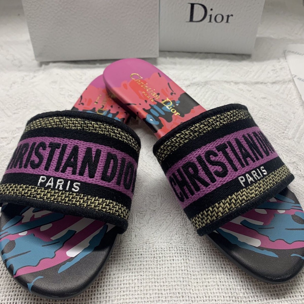 Dép Dior Họa Tiết Thêu Chất Lượng Cao Thời Trang Cho Nữ size 35-42