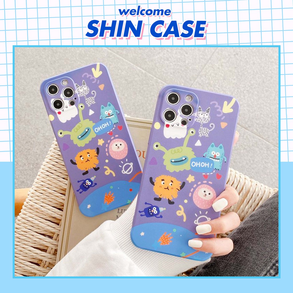 Ốp lưng iphone Monster Tím cạnh vuông BVC 5/5s/6/6plus/6splus/7/7plus/8/8plus/x/xs/11/12/pro/max/plus/promax/mini/case