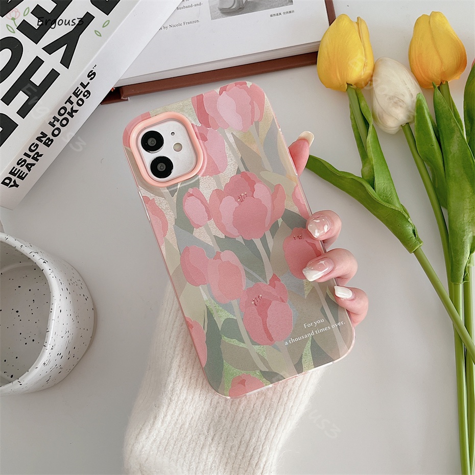 Ốp Điện Thoại Hình Hoa Tulip Hồng Cho iPhone 13 12 11 Pro Max 8 7 Plus X XS Xr XS Max SE2020