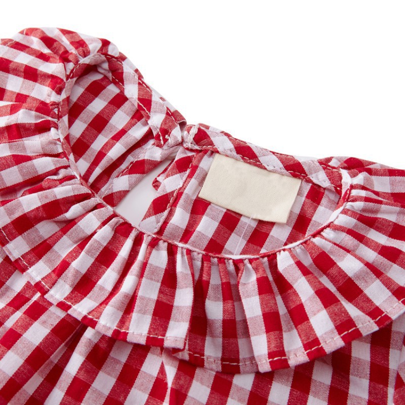 Áo cotton tay dài cổ sen kẻ ca rô xinh xắn cho bé gái