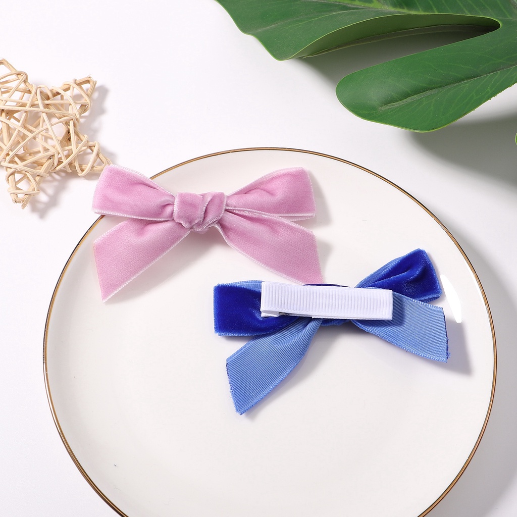 Set 2 kẹp tóc KIDSBOWS đính nơ vải nhung 3.1 inch xinh xắn dễ thương dành cho bé gái