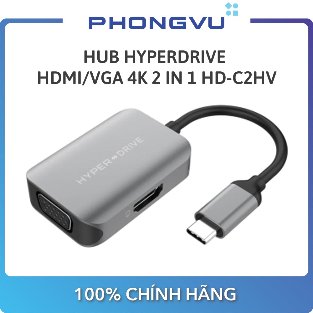 [Mã ELMALL10 giảm 10% đơn 500K] Bộ Chia/ Hub Hyperdrive HDMI/VGA 4K 2 IN 1 HD-C2HV (Xám) - Bảo hành 24 tháng