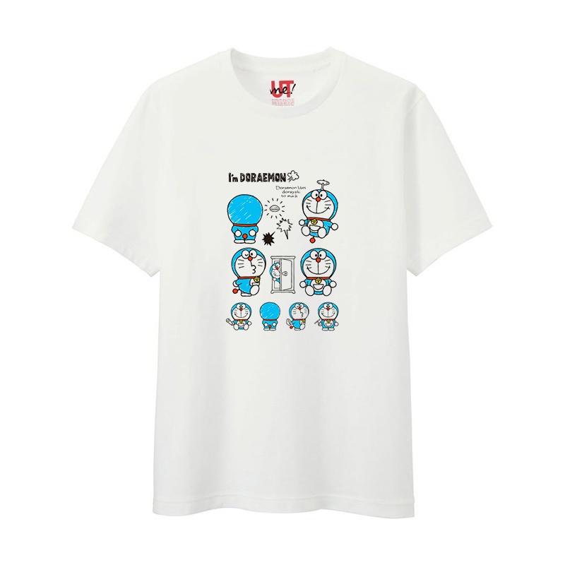Áo Thun Uniqlo Ngắn Tay In Hình Mèo Máy Doraemon Đáng Yêu Thời Trang Unisex