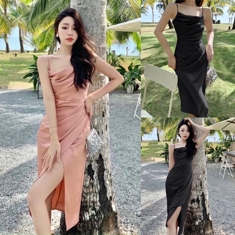 Đầm dự tiệc body 2 dây cổ đỗ MLXL [Kèm ảnh thật]