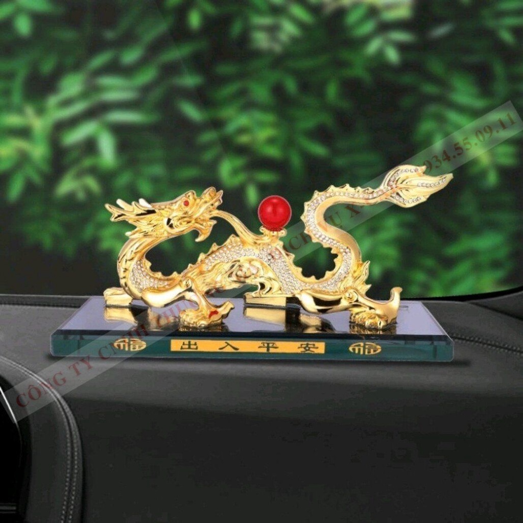 Tượng rồng vàng nhả ngọc phong thủy trang trí trên xe ô tô, xe hơi