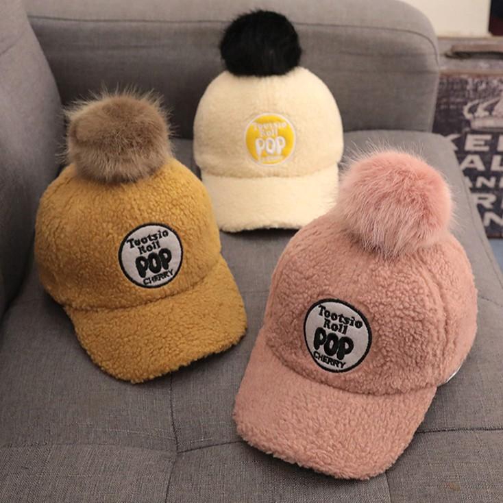 Nón kết phối lông thú phong cách Hàn Quốc cho bé