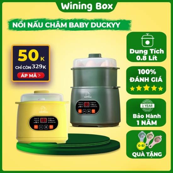 Nồi Nấu Cháo Chậm [BABY DUCKYY] Cho Bé Chính Hãng Kèm Lồng Hấp KALI 001 0.8L BH 12 Tháng 2024 Winingbox