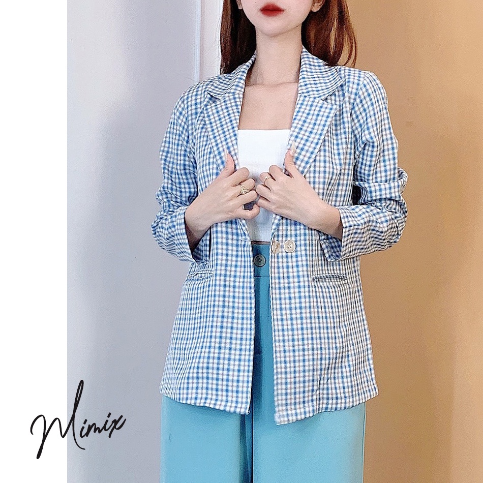 Áo khoác blazer caro công sở dáng dài MIMIX CG6160