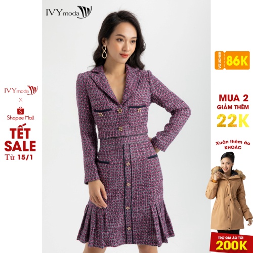 [NHẬP WABRTL5 GIẢM 10% TỐI ĐA 50K ĐH 250K ]Áo khoác Tweed cổ 2 ve nữ IVY moda MS 67C5814
