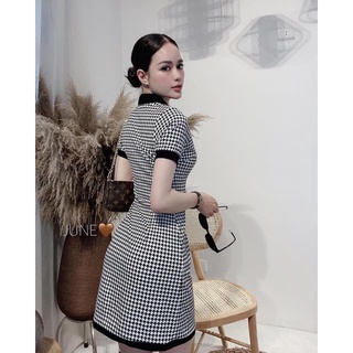 ⚡️BÁN SỈ⚡️Đầm body kẻ ziczac đen trắng