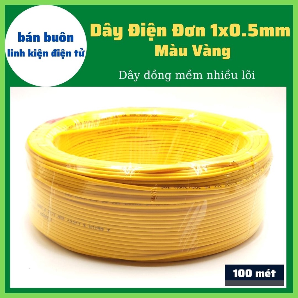 [100 mét] Dây điện đơn 1x0.5MM màu vàng, dây 0.5mm, dây điện mềm nhiều lõi, dây đơn 1x0.5mm (100% Đồng)