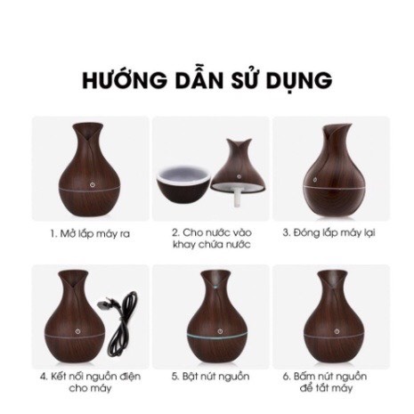 Máy xông tinh dầu vân gỗ tròn hình lọ hoa phun sương đuổi muỗi trong phòng ngủ lọc không khí giúp thư thái ngủ ngon