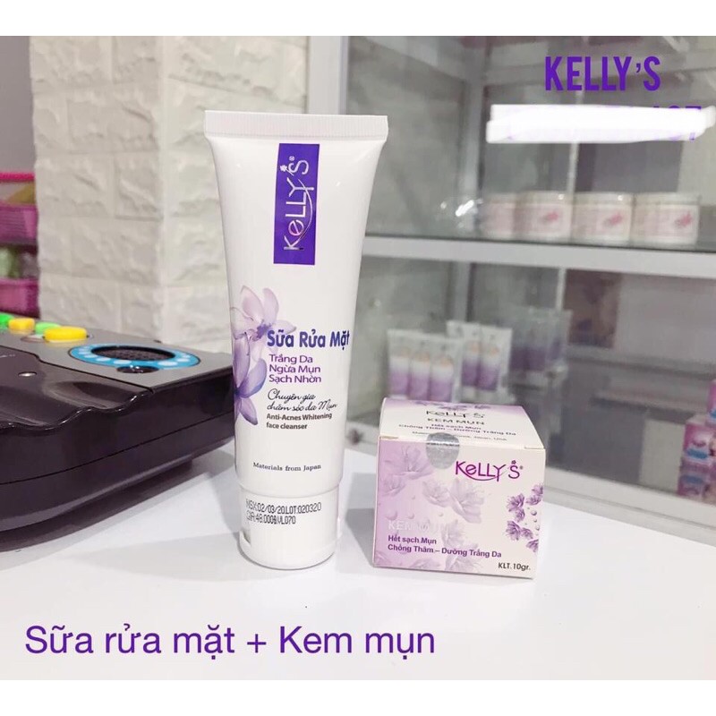 kem mụn và sữa rửa mặt sạch mụn kelly’s (12g + 50g)