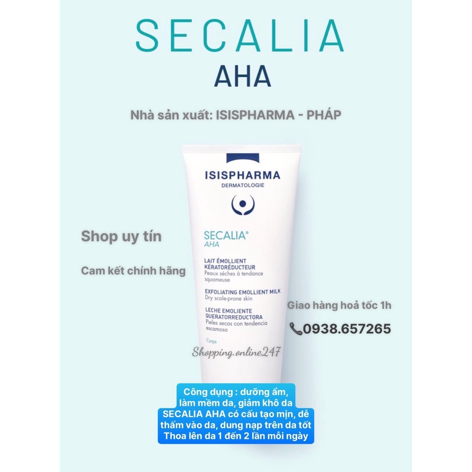 Kem dưỡng ẩm ISIS PHARMA SECALIA AHA giảm khô da, dày sừng, vảy nến, chàm khô, nứt nẻ gót chân -75ml, 200ml
