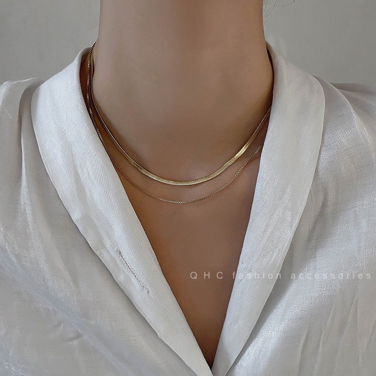 Vòng cổ Dạng Xích Đôi Hình Xương Rắn Phong Cách Hip Hop Cá Tính