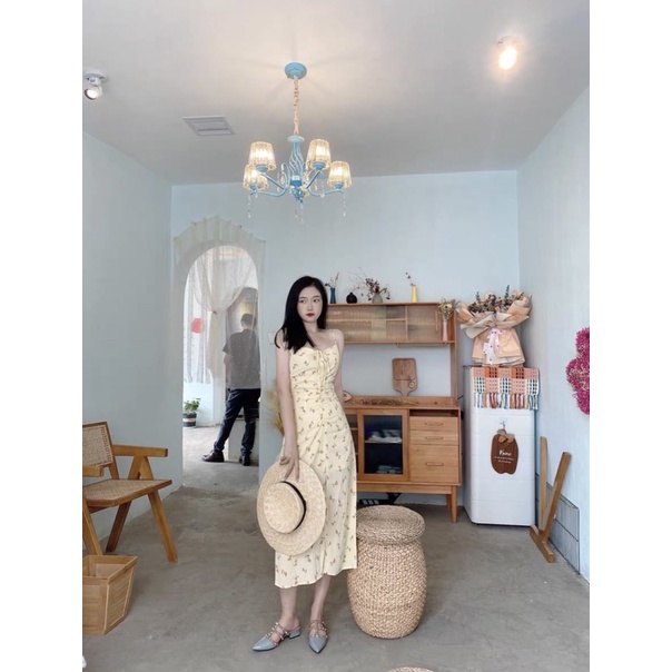 Set Áo Cadigan Mỏng + Váy 2 Dây Summer Trend Họa Tiết Hoa Nhí Kiểu Pháp Retro Cho Nữ