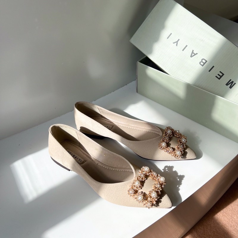 Sorami.Shoes | Giày bệt khóa đá vuông lụa siêu mềm dành cho nữ