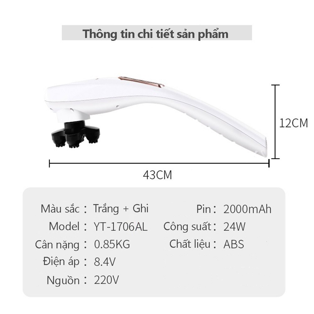 Máy mát xa cầm tay , Máy Đấm Lưng Cầm Tay Sạc Pin Không Dây 6 Đầu Phiên Bản Cao Cấp 2021