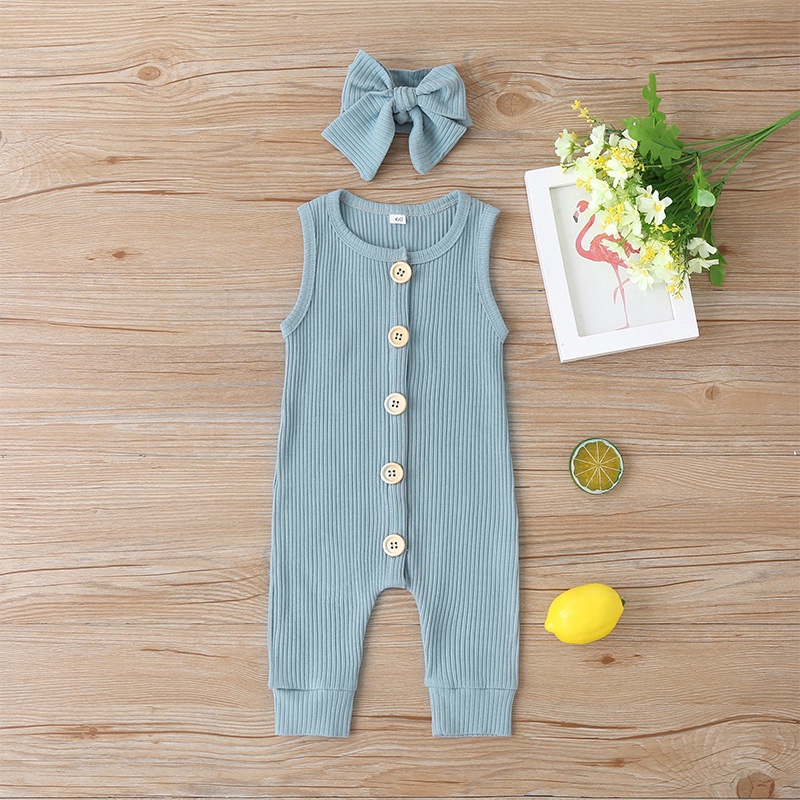 Body bé gái bộ đồ sơ sinh từ 0 đến 36 tháng bodysuit liền thân Màu Trơn Cài Nút Dành mùa hè không tay quần áo cho bé trẻ em