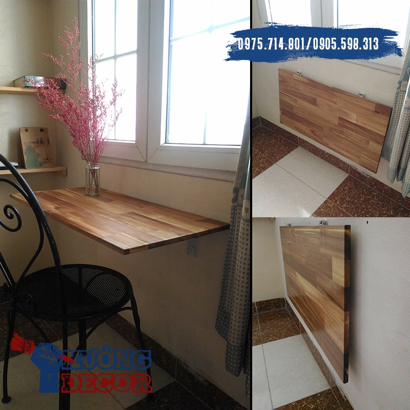 Bàn gấp treo tường nâu 80*40cm chịu lực 50kg A2