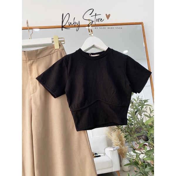 Áo croptop gân viền ngực thiết kế RUBYSTORE