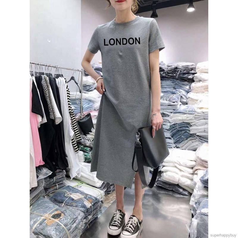 Women's Long Dress Casual Letter Printed Loose Fashion Sexy Spilt Long Dress | BigBuy360 - bigbuy360.vn