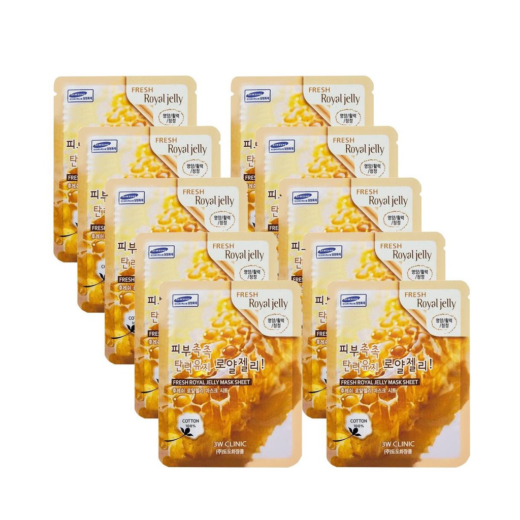 Bộ 10 gói mặt nạ chiết xuất sữa ong chúa 3W Clinic Fresh Royal Jelly Mask Sheet 23ml X 10