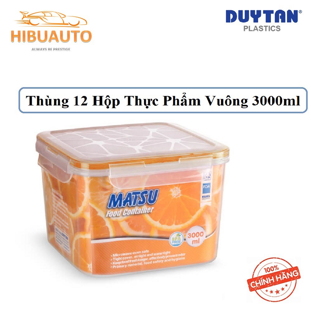 Thùng 12 Hộp Nhựa Vuông Đựng Thực Phẩm Duy Tân Matsu 3000ml (18.8 x 18.8 x 13.4 cm) No.451